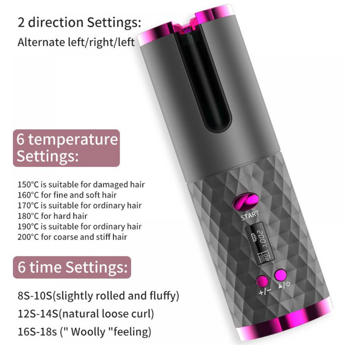 Cordless Hair Curler - Rechargeable & Temperature Adjustable