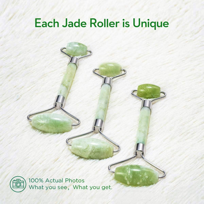 kimkoo Jade Roller and Gua Sha for Face-3 in 1 Kit with Facial Massager Tool,100% Real Natural Jade Stone Anti Aging,Face Beauty Set for Eye Anti-Wrinkle