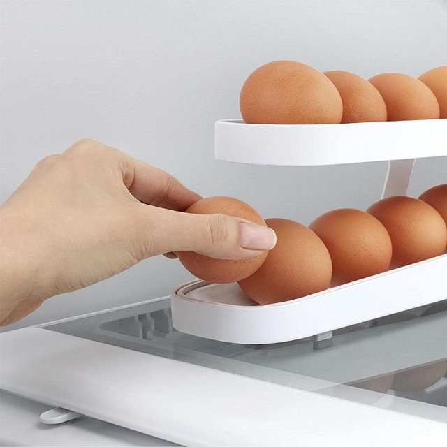 Rolling Egg Dispenser Refrigerator Organizers Containers Storage Box Automatic Sliding Spiral Egg Holder Home kitchen Gadgets