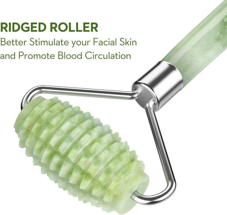 kimkoo Jade Roller and Gua Sha for Face-3 in 1 Kit with Facial Massager Tool,100% Real Natural Jade Stone Anti Aging,Face Beauty Set for Eye Anti-Wrinkle