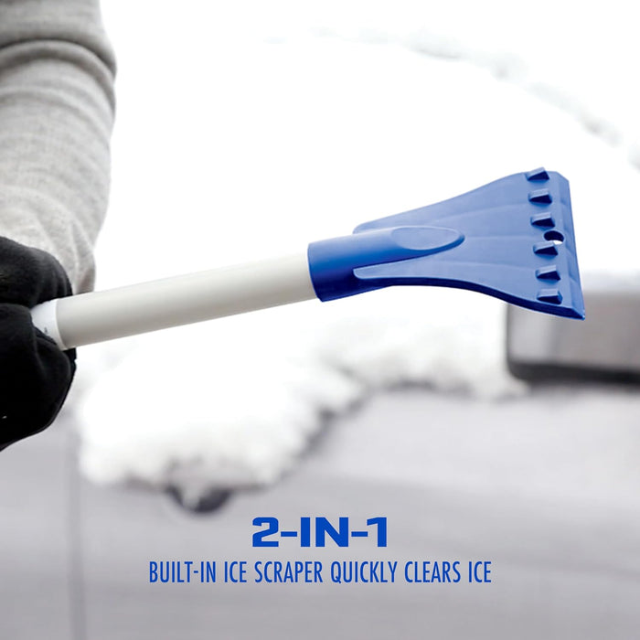Snow Joe SJBLZD-LED 4-In-1 Telescoping Snow Broom + Ice Scraper, 18-Inch Foam Head, Headlights, Blue