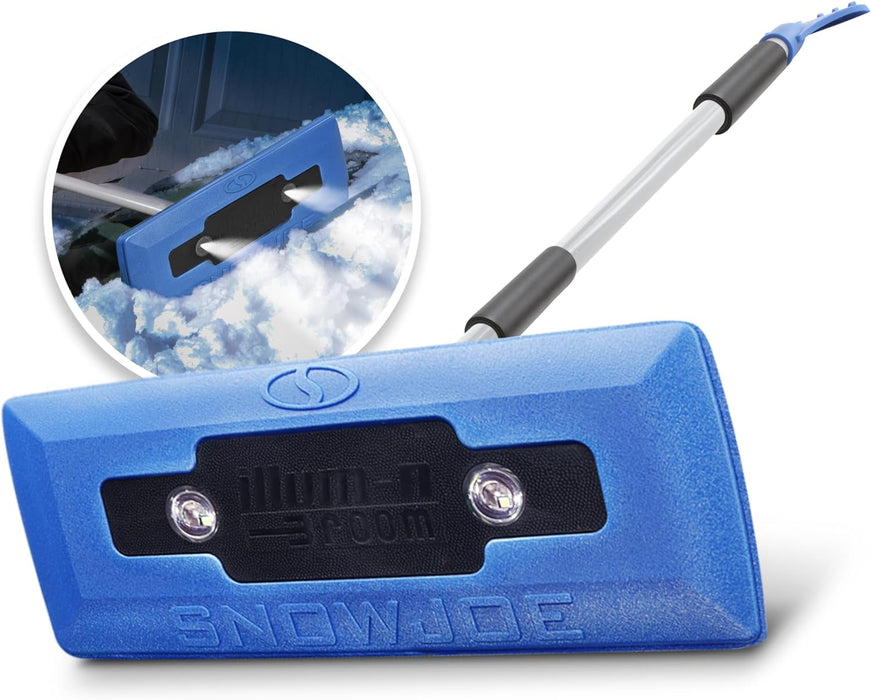 Snow Joe SJBLZD-LED 4-In-1 Telescoping Snow Broom + Ice Scraper, 18-Inch Foam Head, Headlights, Blue
