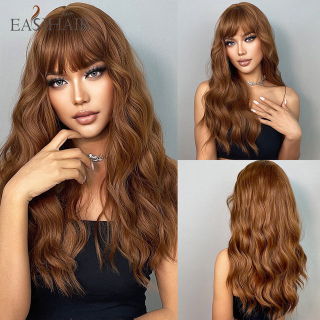 Red Brown Wavy Synthetic Wigs