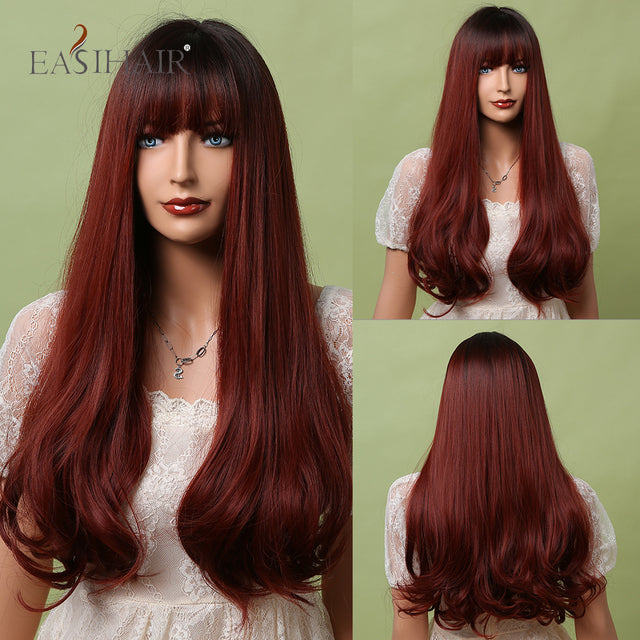 Red Brown Wavy Synthetic Wigs